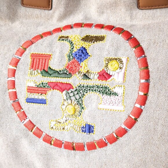 TORY BURCH Tote Ella Large Embroidered Logo Canvas Tote - Picture 5 of 11